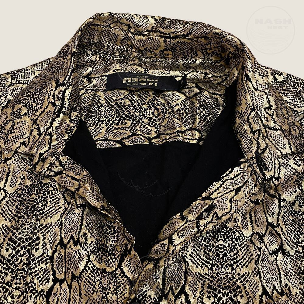 Jaded London Small Metallic Snakeskin Print Shirt | Gold Black Crinkle Y2K Glam - Picture 2 of 9